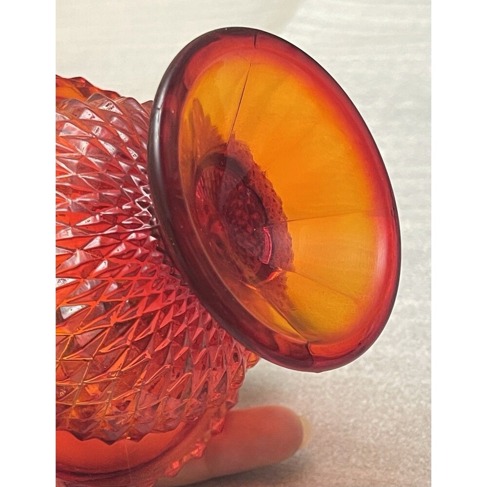 Viking Glass Dimond Point Fairy Lamp 6.75” UV Glows Red Amber Color Variation - Picture 8 of 14